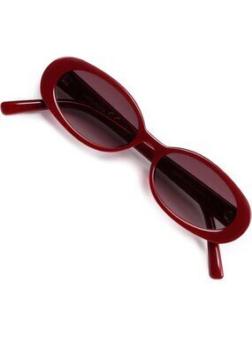 Women's Wine Red Polarized Retro Oval Small Narrow VL9580 90s Sunglasses